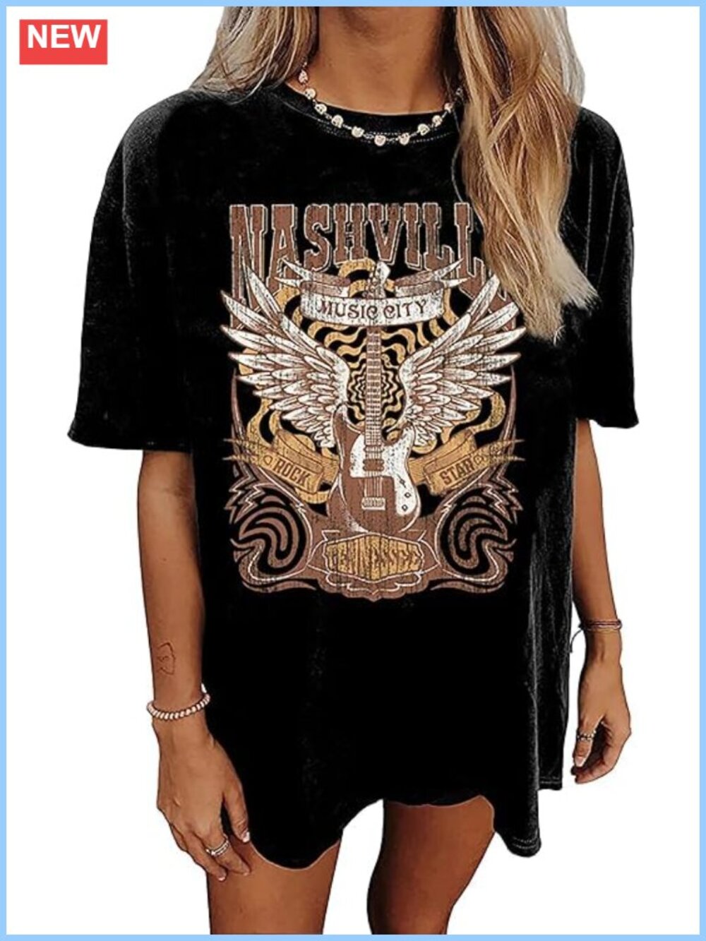 Oversized Graphic T-Shirt Women Rock Band Tee Vintage Wings Short Sleeve Casual